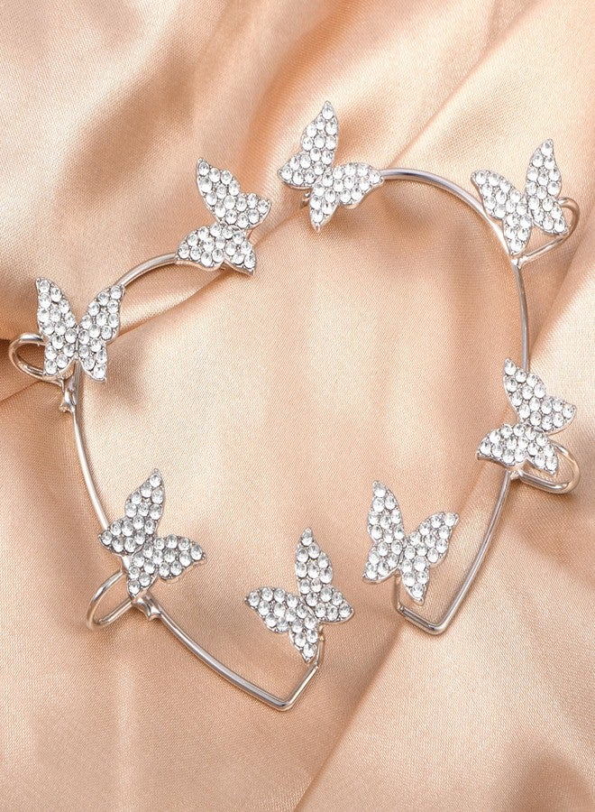 AVYRING أقراط أفرينج على شكل فراشة للنساء، مصنوعة من الفولاذ المقاوم للصدأ، أقراط بمشبك بدون ثقب، مجوهرات خيالية، قطعتان، فضية اللون - Image 5
